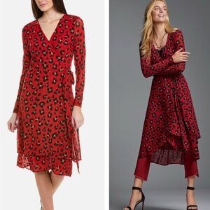 Cabi Siren Wrap Dress Size XXL NEW leopard print midi maxi burgundy red cheetah